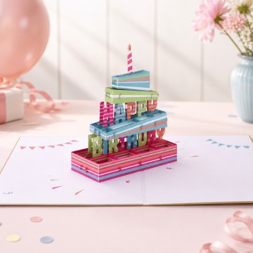 Custom Colorful Happy Birthday 3D Pop-Up Greeting Card