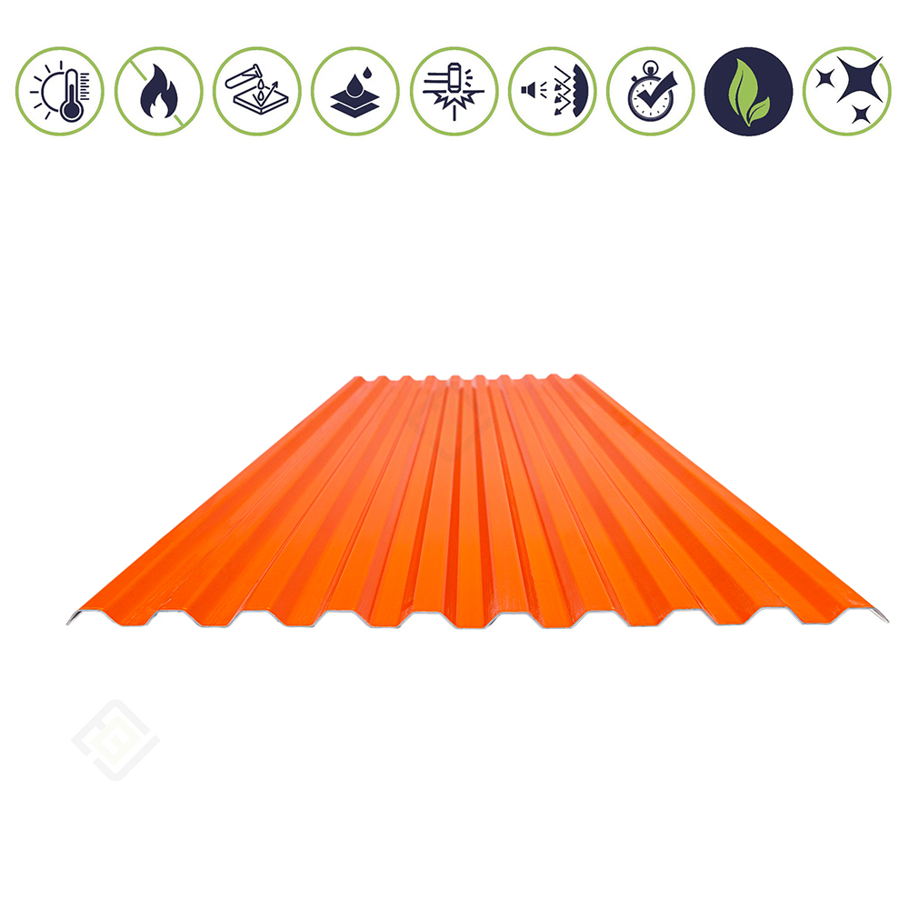 Painel de cobertura trapezoidal de resina sintética com perfil ondulado alto (design sem nervuras)