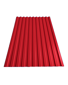 Panneau de toiture trapézoïdal en résine synthétique rouge à haute amplitude de mouvement.