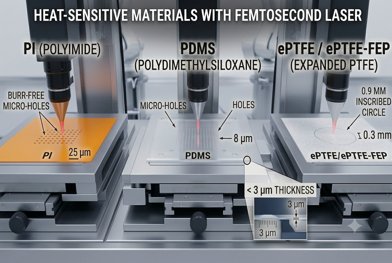 Micromecanizado láser de femtosegundos de polímeros termosensibles
