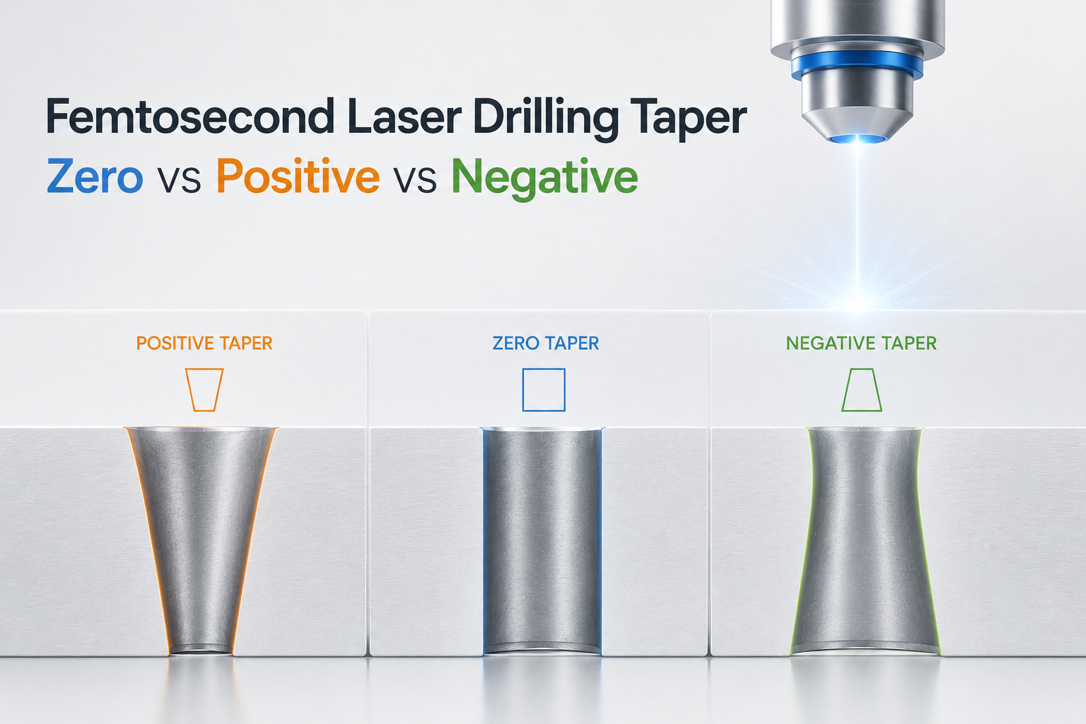 Femtosecond Laser Drilling Taper: Zero, Positive & Negative