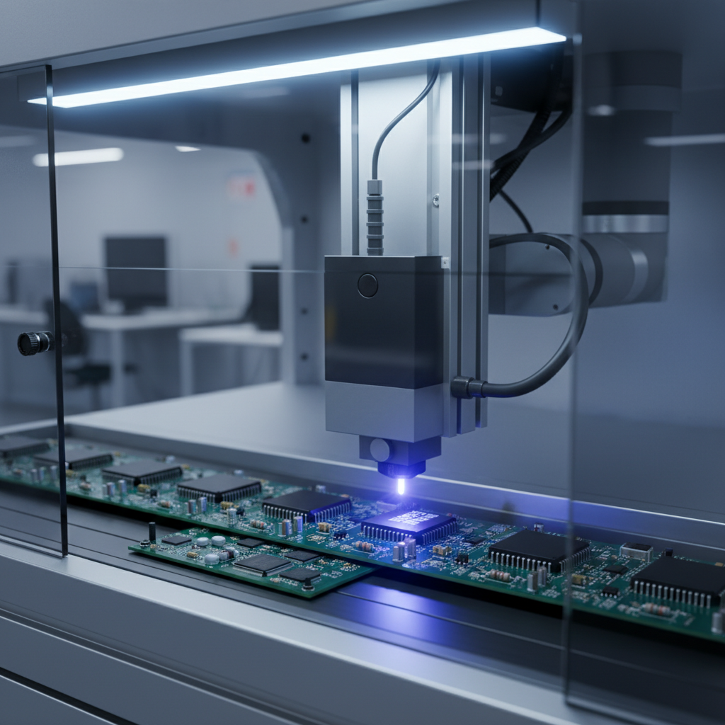Lazerinis ėsdinimo aparatas elektronikos komponentų kodavimui