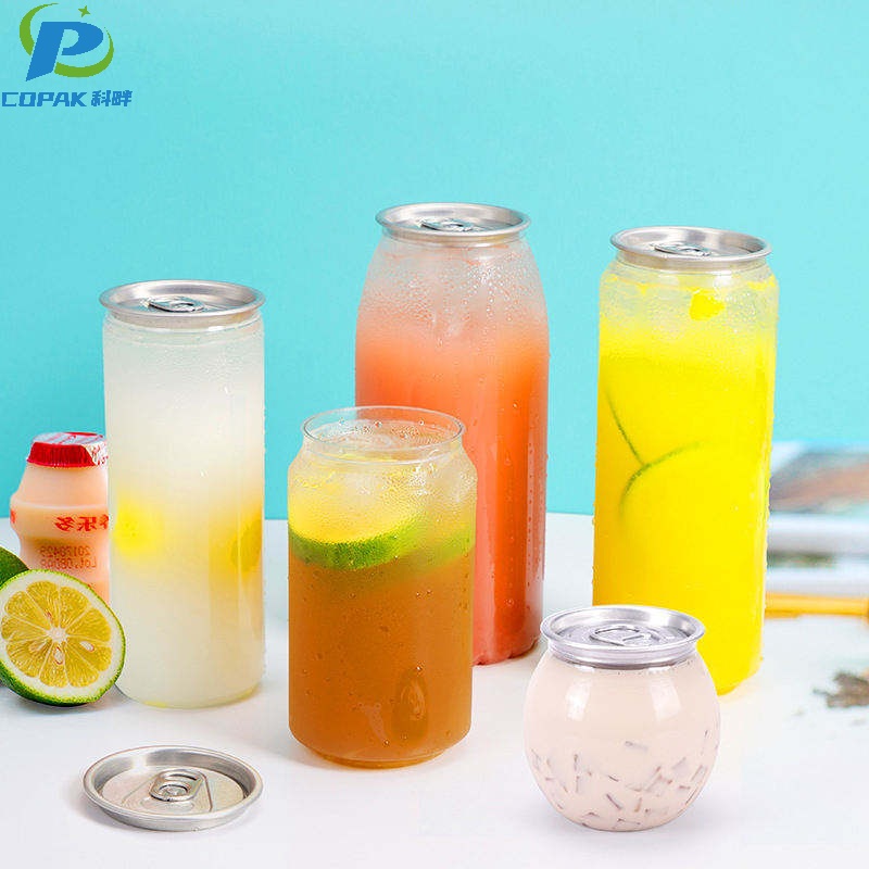 Custom design PET soda cans with lids