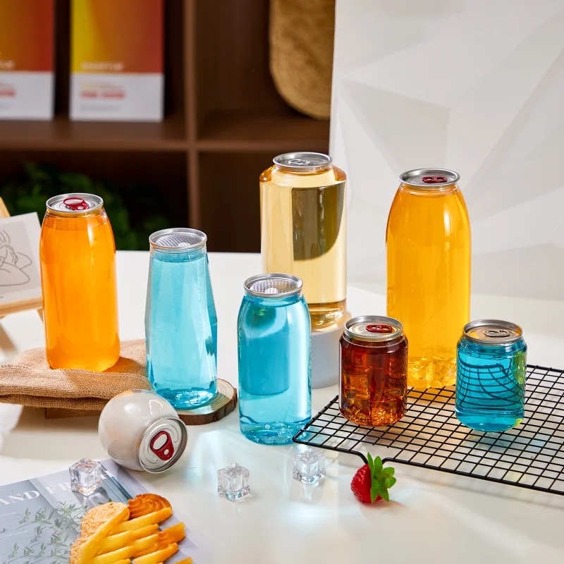 Ring pull PET soda can with EOE lid