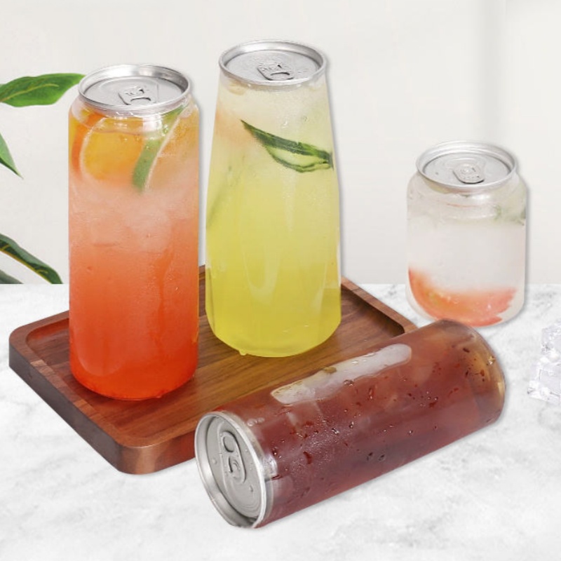 Clear plastic cans that look like soda cans