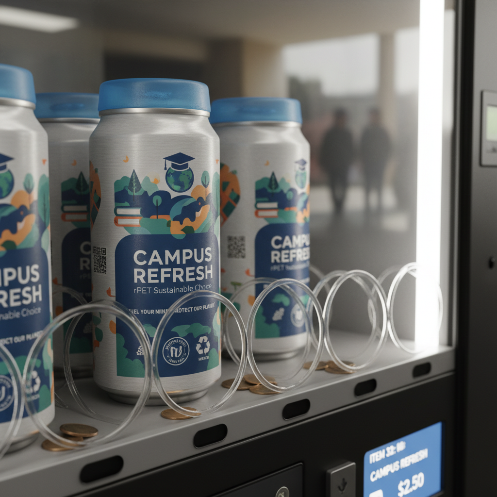 Canette à ouverture facile Rpet pour distributeurs automatiques sur les campus universitaires