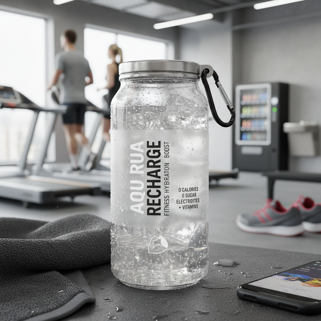 Canette transparente pour boissons gazeuses, idéale pour l'hydratation dans les centres de fitness et les salles de sport.