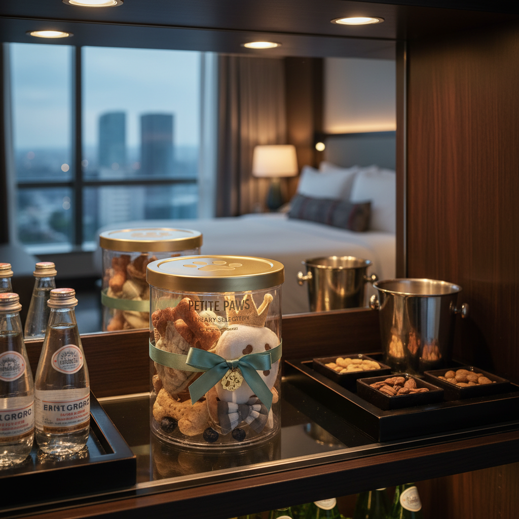 Boîte transparente pour animaux de compagnie destinée aux minibars d'hôtels de luxe