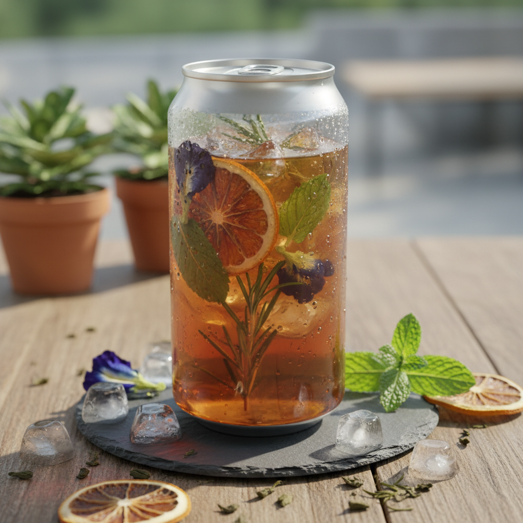 Canette en plastique Rpet pour boissons gazeuses, thé glacé et infusions botaniques