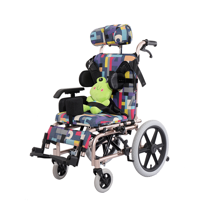 TRW985LBGY Child Cerebral Palsy Wheelchair: Tilting Seat & Adjustable Headrest for Comfort