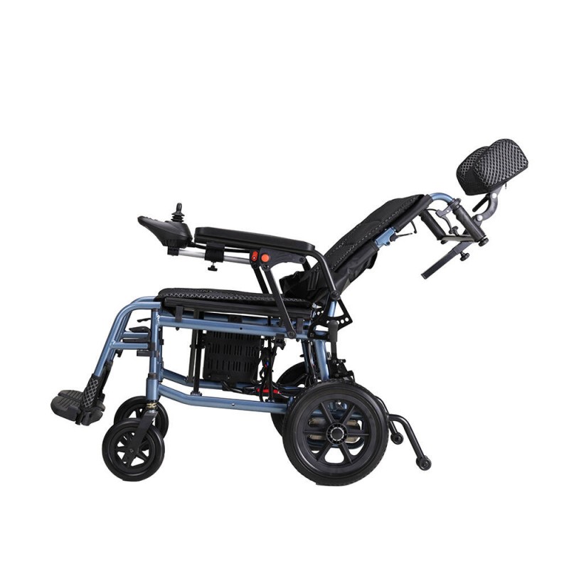 Topmedi TEW111AB Light Weight Reclining Electric Patient Wheelchair with Headrest Support