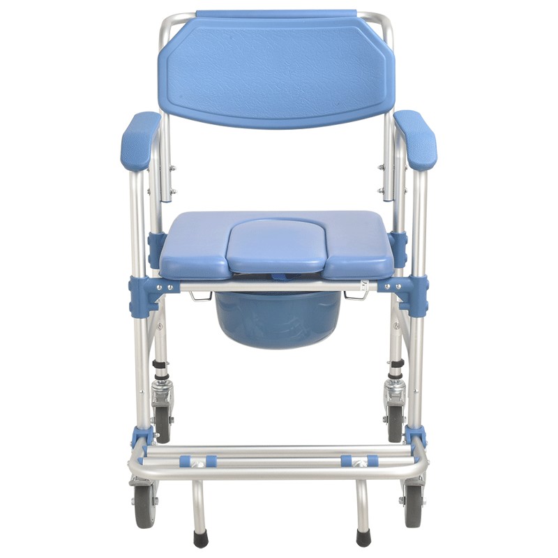 TCM821 Hospital 4 Wheels Folding Commode Shower Chair with Anti-Rollover Foot Pedal