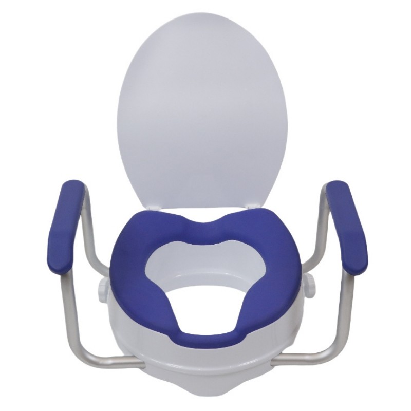 TRA8144 Height-Adjustable PP Material Toilet Seat with Cover and Anti-Slip PU Handrails