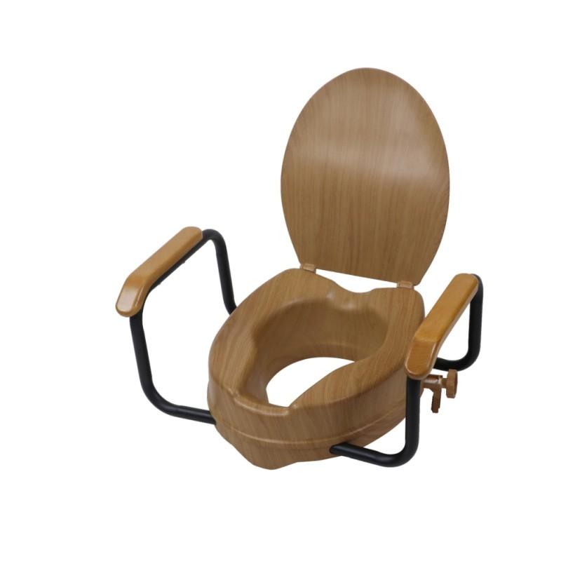 Topmedi TRA8145 Wood Grain Toilet Seat Riser Safety Toilet Support Frame Raised Toilet Seat with Handles