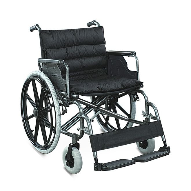 Topmedi TSW951B-56 Manual Wheelchair 56cm Seat Width 125kg Capacity Steel Frame Flip-Up Armrest Detachable Footrest