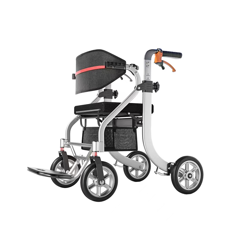 TWA9269 Adjustable Aluminum Folding Rollator Walking Aids for Senior 2 in 1 Wheelchair