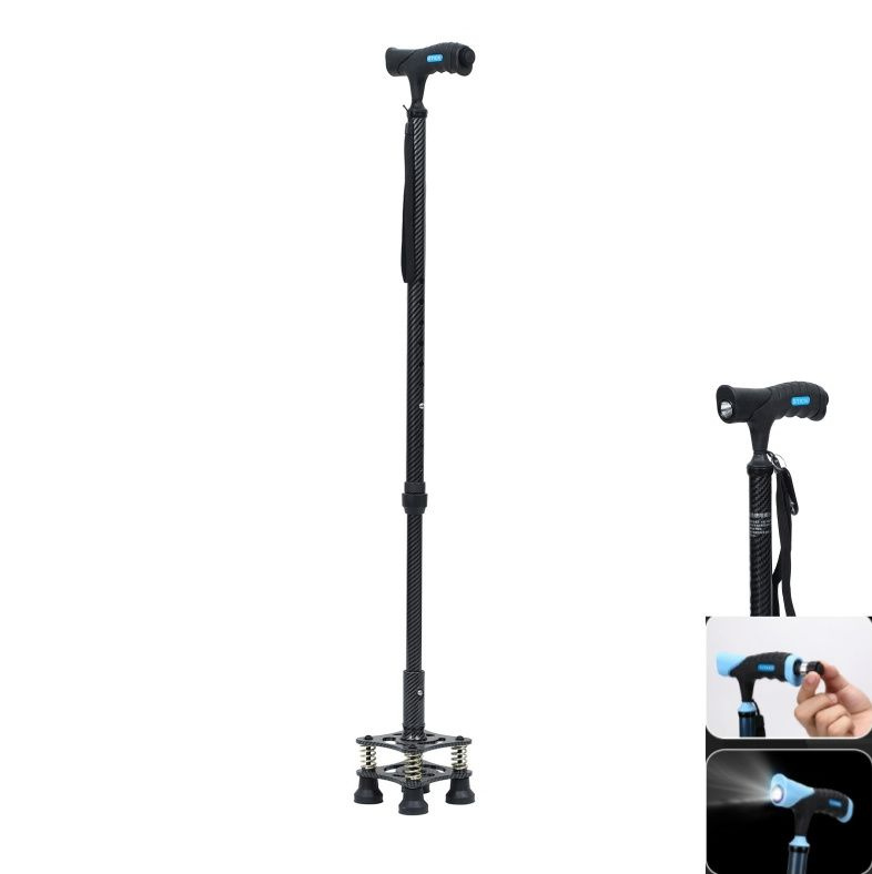 Topmedi TWA932L Carbon Fiber Printing Crutch 5-Section Adjustable Height 70-93cm LED Light Aluminum Walking Stick