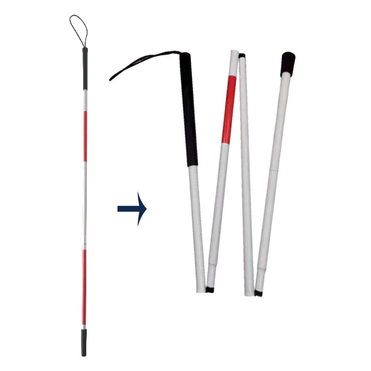 Topmedi TWA936L 4-Section Folding Aluminum Cane 123cm Length PVC Grip Reflective Stickers Lightweight Walking Stick