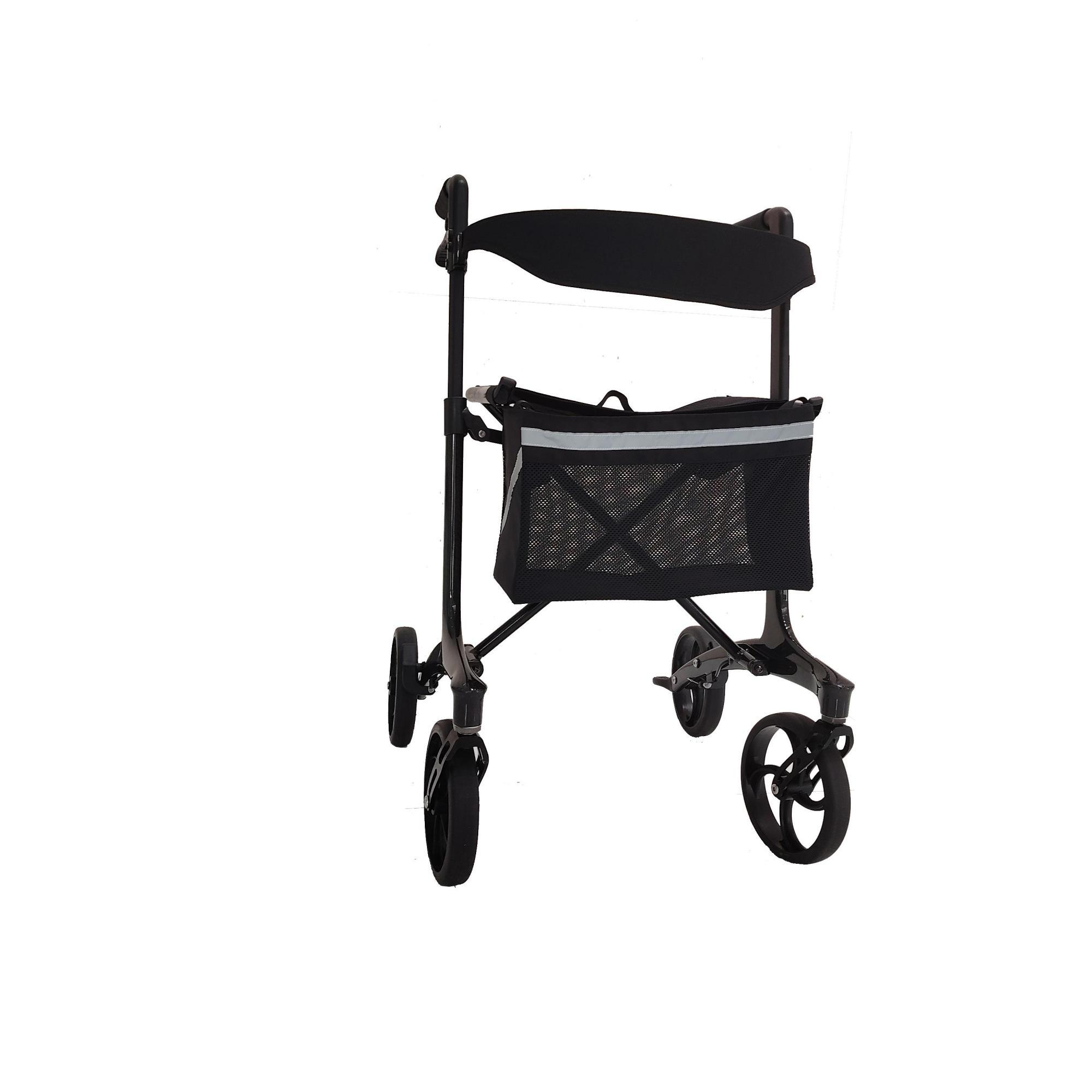 TWA9606L Elegant Foldable and Lightweight Carbon Fiber Senior 4-Wheel Cart Rollator with Storage