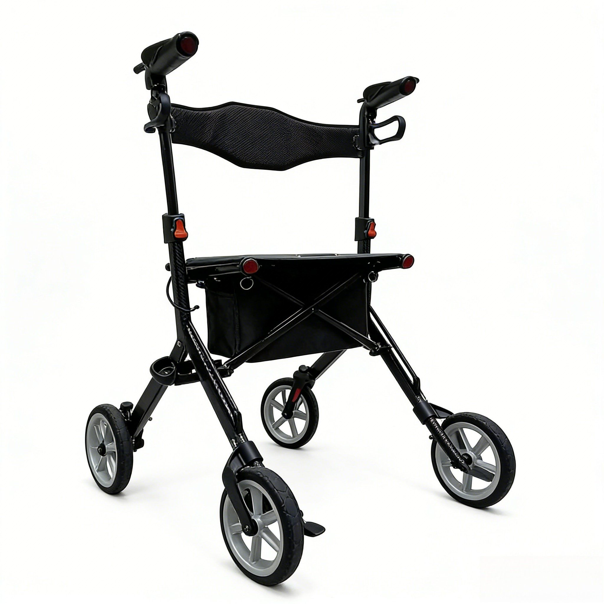 Topmedi TWA9718L Carbon Fiber Pattern Aluminum Rollator 5.5kg 150kg Capacity Foldable 4-Wheel Hidden Brake Line Travel