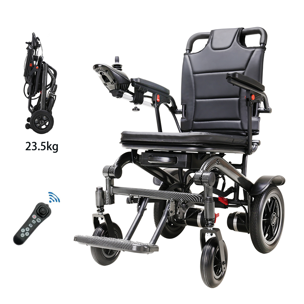 Topmedi TEW112B Carbon Fiber Surface Foldable Electric Wheelchair – Lightweight 21.5kg, 180W×2 Motor, PG Controller, Removable Lithium Battery