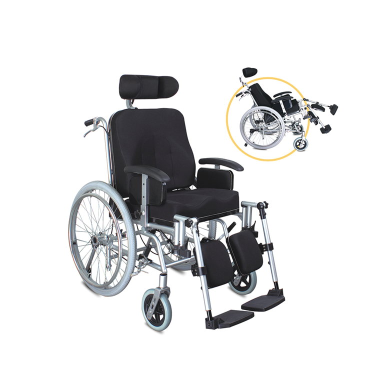 Topmedi THE203L Tilt and Recline High Back Wheelchair 150kg Capacity Adjustable Headrest Elevating Footrest-1