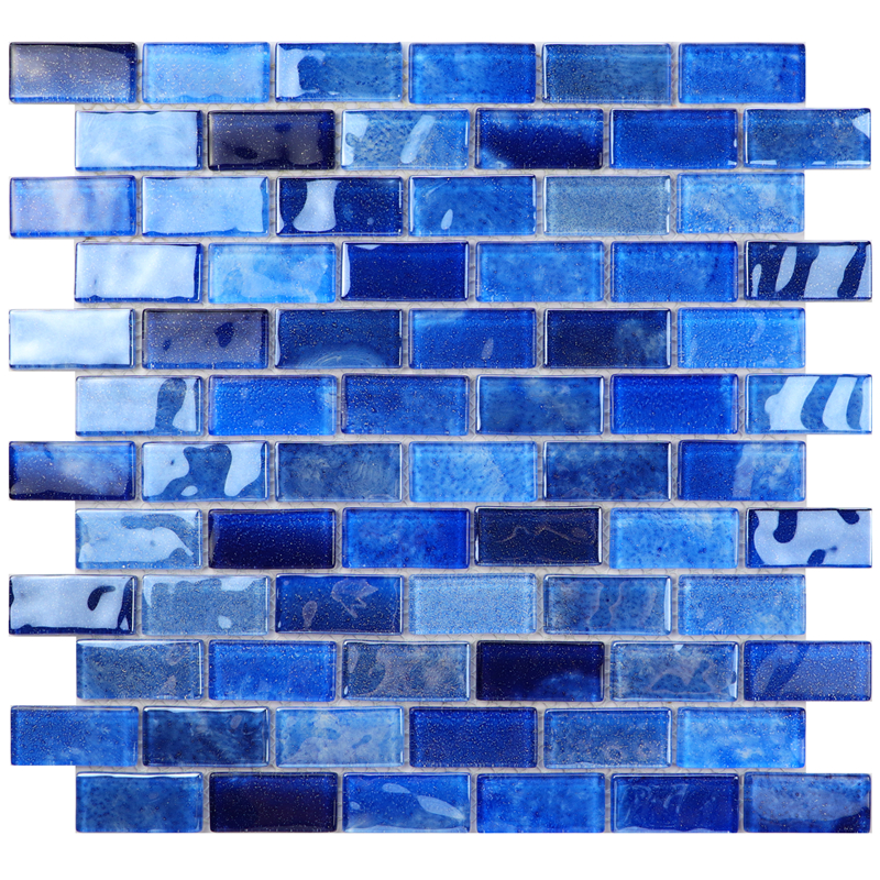 2x4” Blue & Green Glass Pool Mosaic Tile
