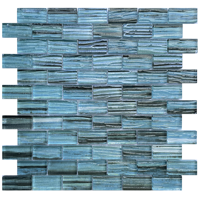 Mauga 1x2" Inkjet Blue Glass Mosaic Tiles