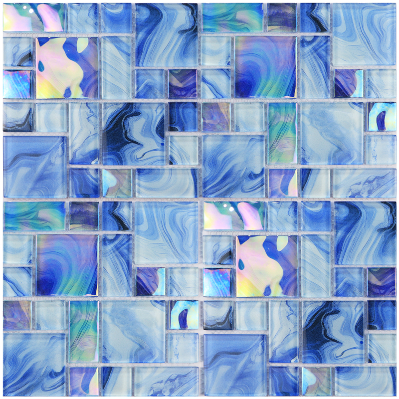 Blue Pool Mosaic Tiles - Lyons Mix Aqua Glass Pool Tile for Luxury Pools