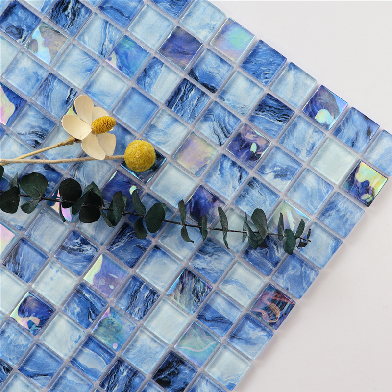 Aqua Glass Pool Tile 1x1 - Classic Blue Mosaic Tiles for Swimming Pool Design