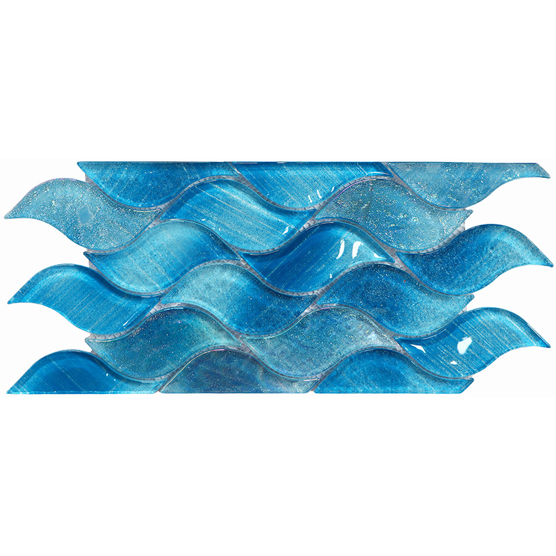 Glass Pool Waterline Tile Hand-Painted Wave Border for Luxury Swimming Pools