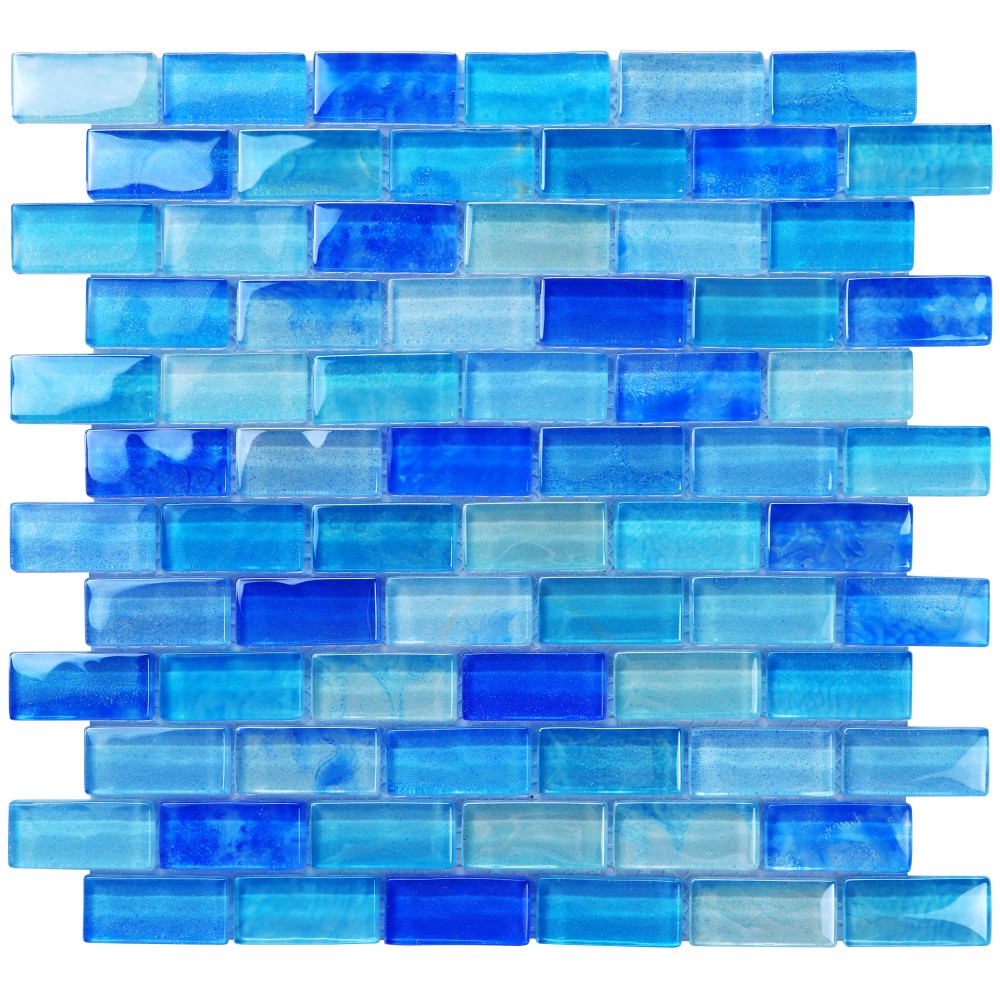 Epsom 1x2 Blue Crystal Glass Pool Mosaic Tile