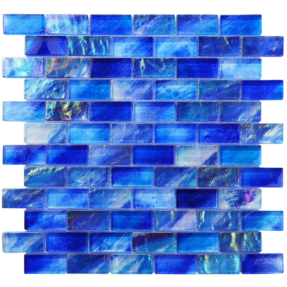 Epsom 1x2 Blue Crystal Glass Mosaic Tile for Pools, Spas