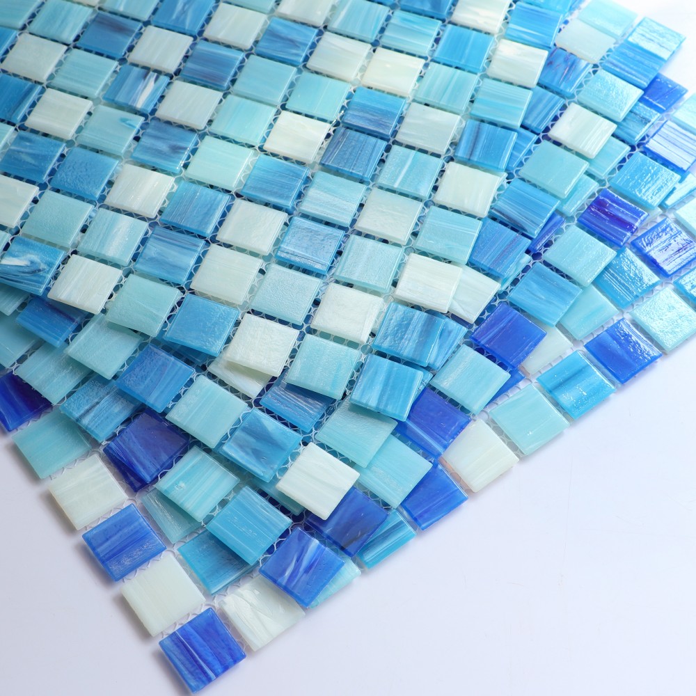 Trier 1x1 Mixed Blue Hot Melt Glass Mosaic Tile