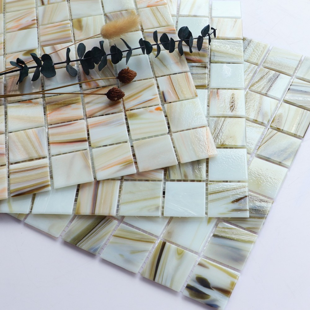 Trier 36x36mm Ivory Beige Hot Melt Glass Mosaic...