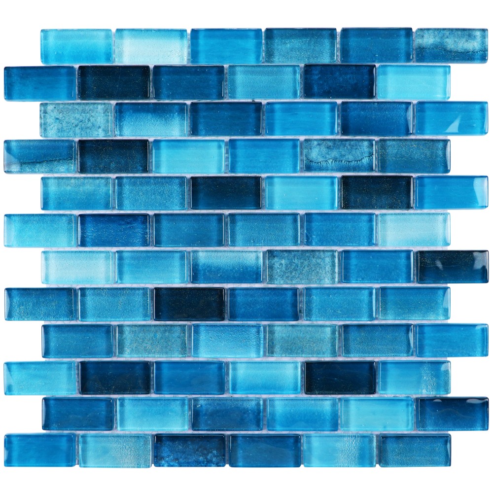 Hand Painted Crystal Glass Mosaic Tile 1x2 Blue Pool & Wall Tile