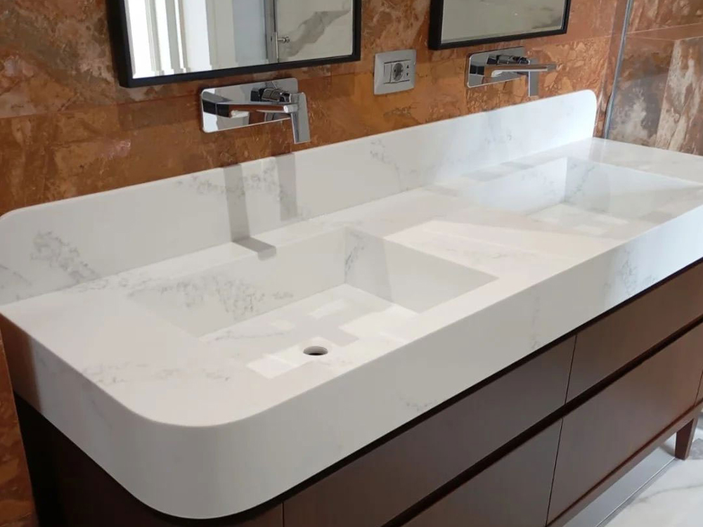 Solid Surface Crafts Integrated Double Vanity for Custom Luxury