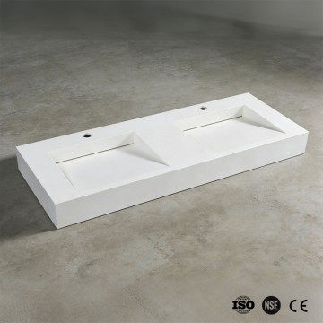 China Suppliers Koris MA1101 Factory Modified Solid Surface Wall Mounted White Double Sink for Modern Bathrooms