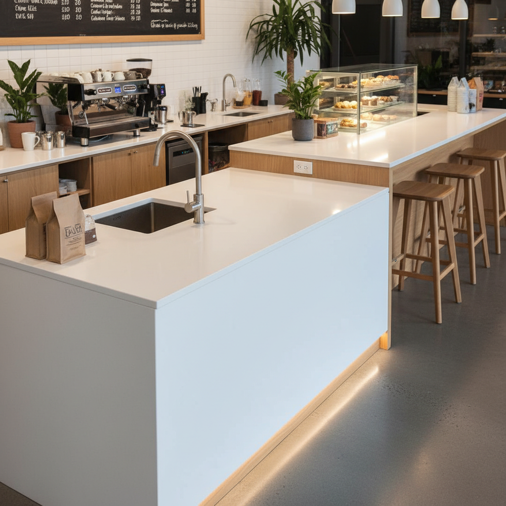 White Solid Surface Countertops For Coffee Shop Service Counters