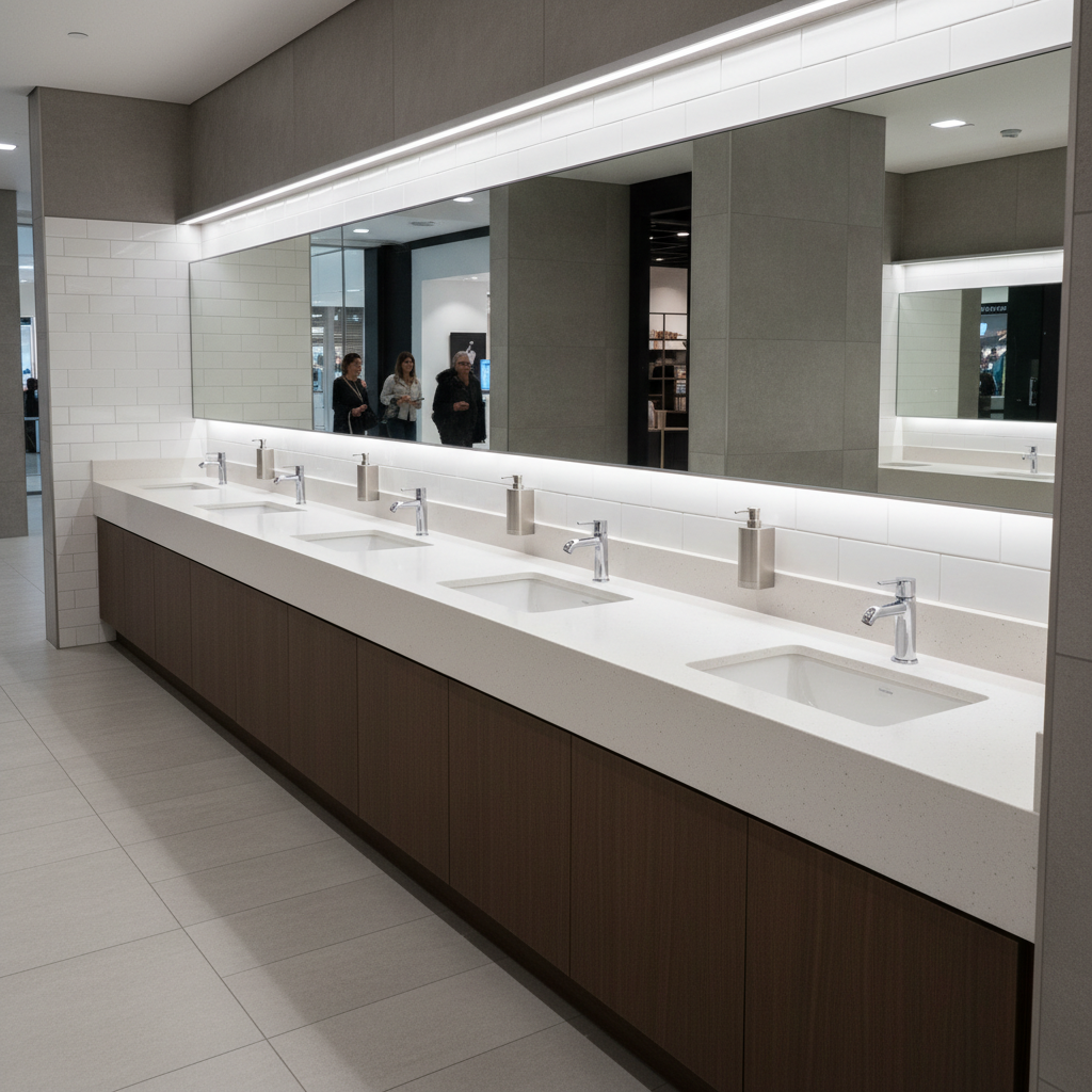 Solid Surface Bathroom Countertops For Shopping Mall Washrooms
