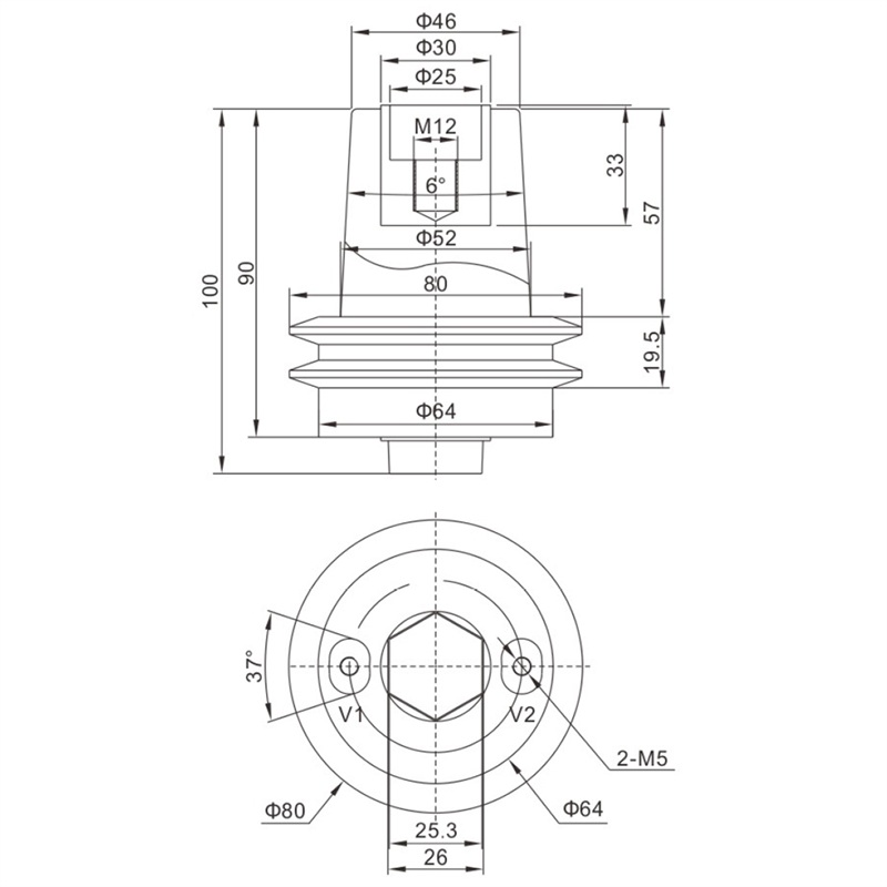 Dimensiones del contorno del sensor de voltaje tipo enchufe