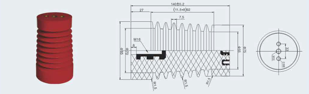 Aislador de poste ZJ10-12, φ85x140