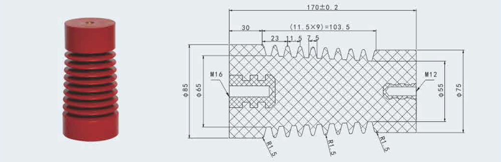 Aislador de poste ZJ10-12, φ85x170