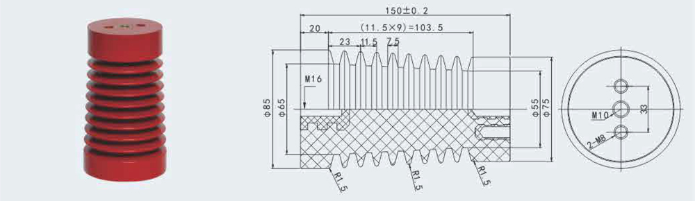 Aislador de poste ZJ10-12, φ85x150