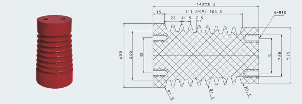Aislador de poste ZJ10-12, φ85x140