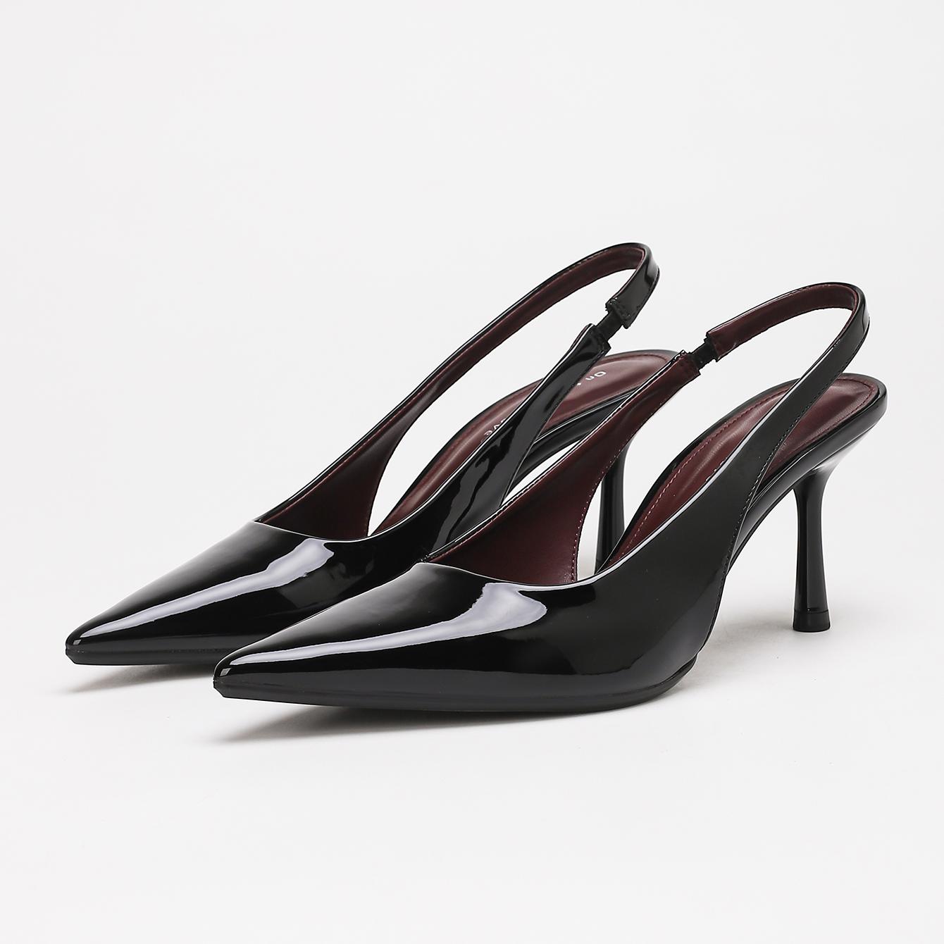 Black Patent Pointed-Toe Quiet Women's Slingback Heels