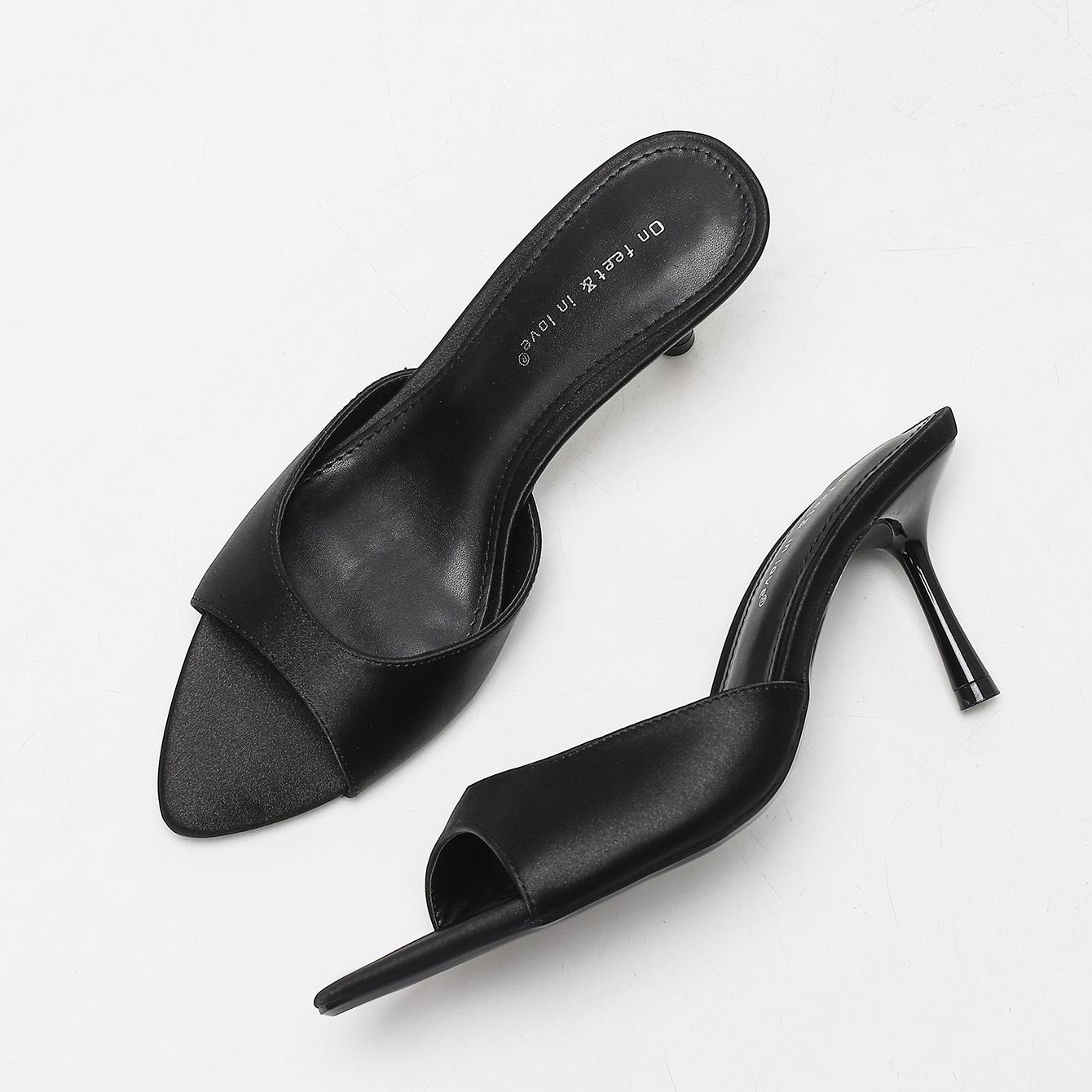Black Quiet Pointed-Toe Mule High Heel Sandals