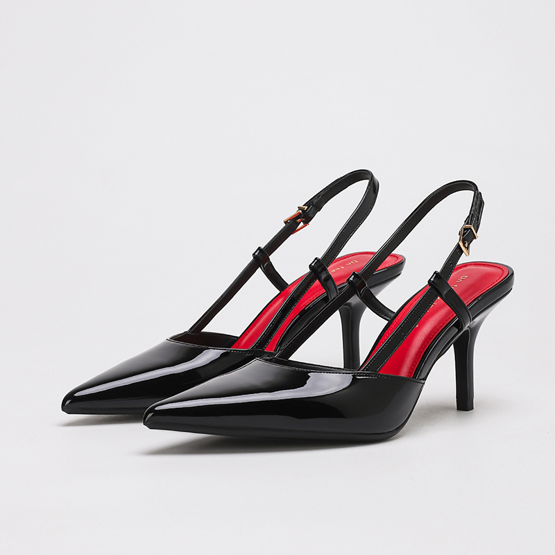 Women's Silent Ankle-Strap High Heels with Back Pull Tab & Slim Heel