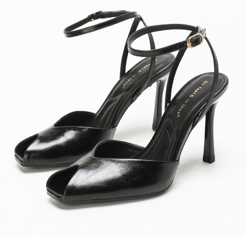 Black Peep Toe Ankle Strap High Heels
