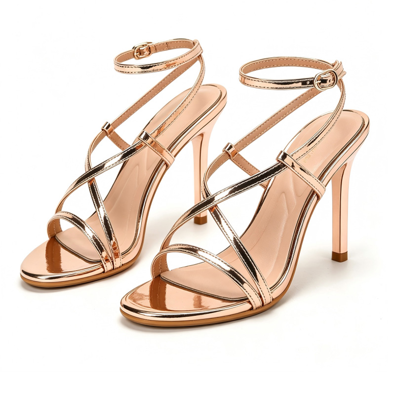 Rose Gold Crisscross Ankle Strap Stiletto Sandals Office